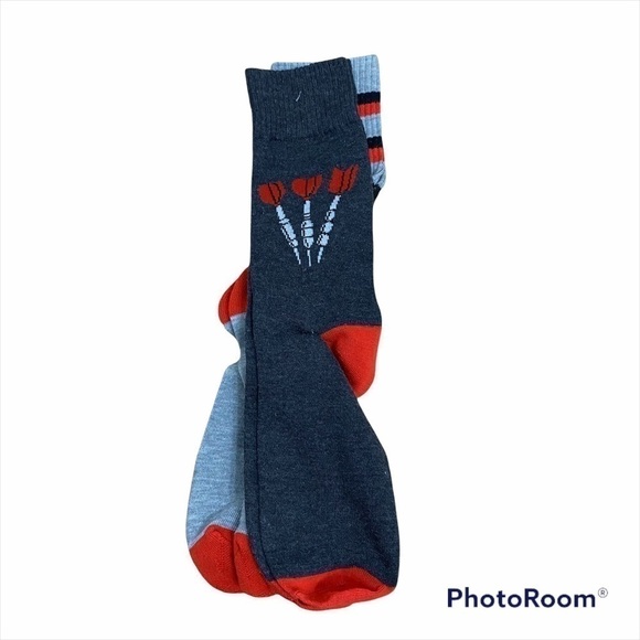Men’s Dart Print High Socks NEW Dress Gray Red - Picture 1 of 3